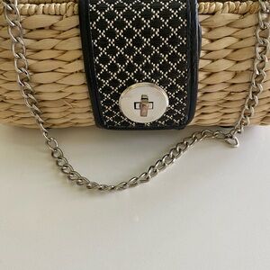 Stylish  Tan Woven Women's Bag with black woven and leather trim